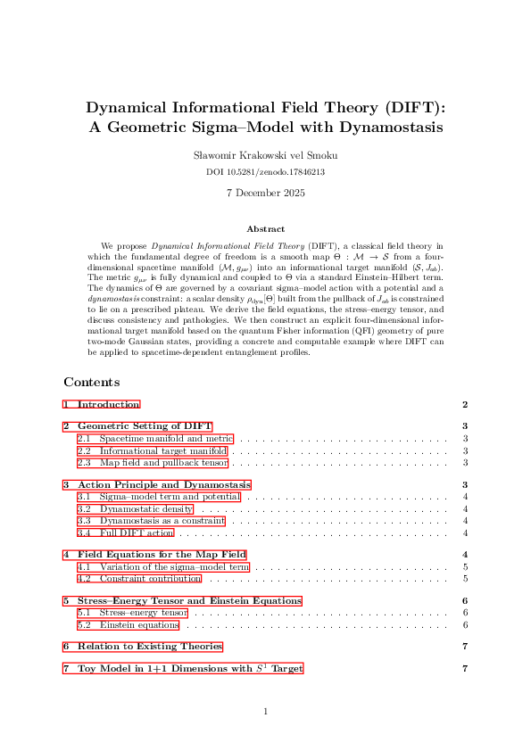 (PDF) Dynamical Informational Field Theory (DIFT): A Geometric Sigma ...