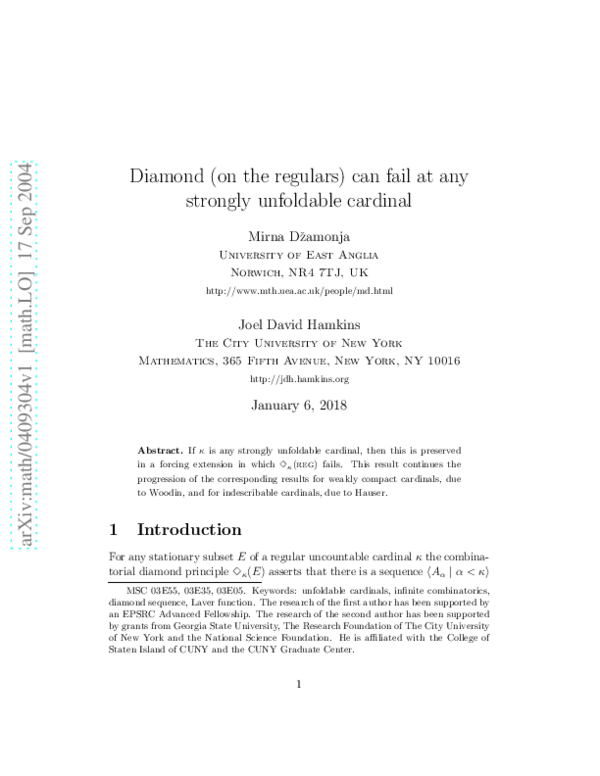 (PDF) Diamond (on the regulars) can fail at any strongly unfoldable ...