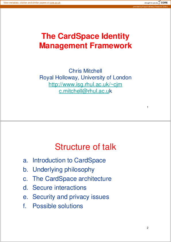 (PDF) The Cardspace Identity Management Framework