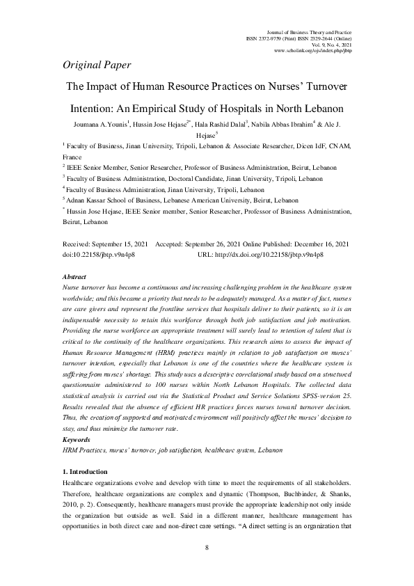 (PDF) The Impact of Human Resource Practices on Nurses’ Turnover ...