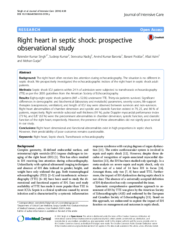 (PDF) Right heart in septic shock: prospective observational study