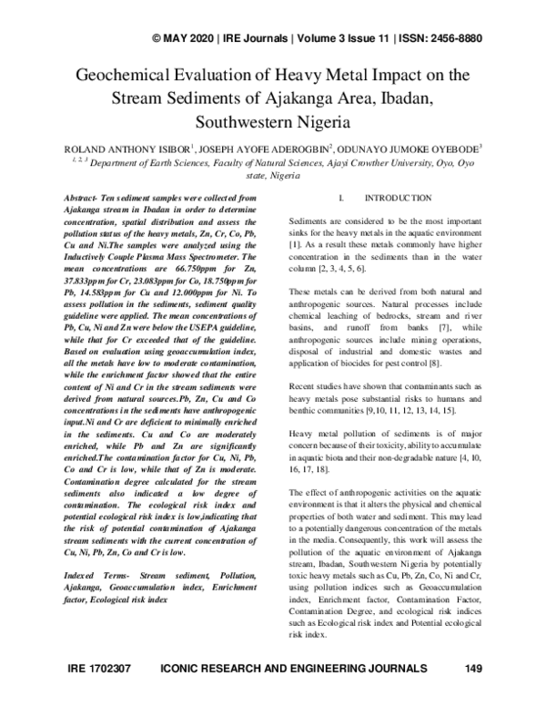 (PDF) Geochemical Evaluation of Heavy Metal Impact on the Stream ...