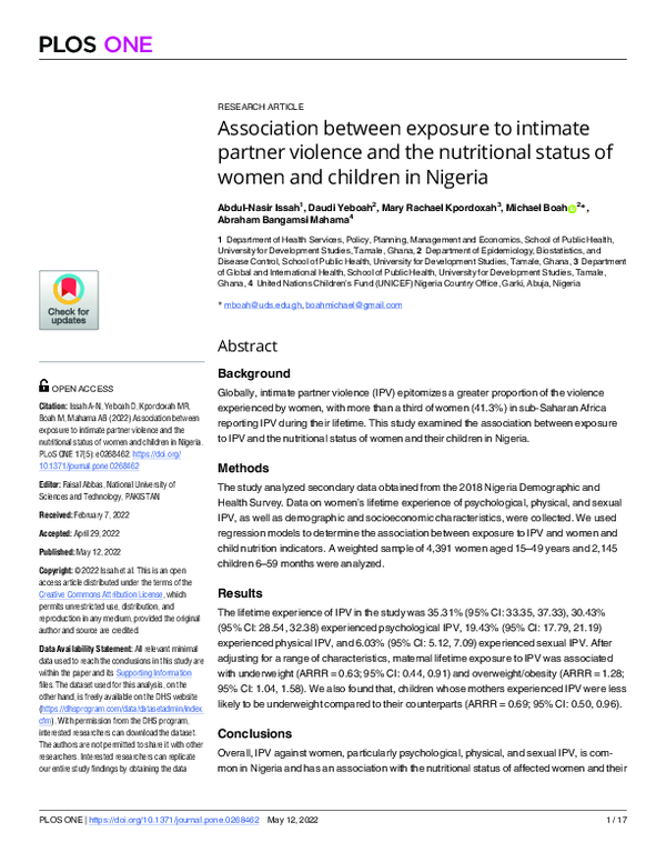 (PDF) Association between exposure to intimate partner violence and the ...
