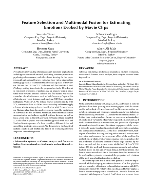 (PDF) Feature Selection and Multimodal Fusion for Estimating Emotions ...