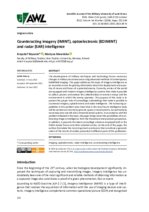 (PDF) Counteracting imagery (IMINT), optoelectronic (EOIMINT) and radar ...