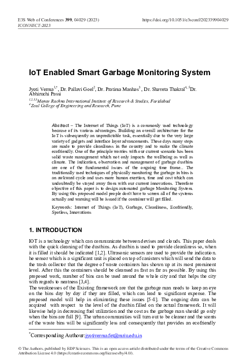 (PDF) IoT Enabled Smart Garbage Monitoring System