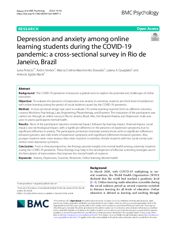 (PDF) Depression and anxiety among online learning students during the ...