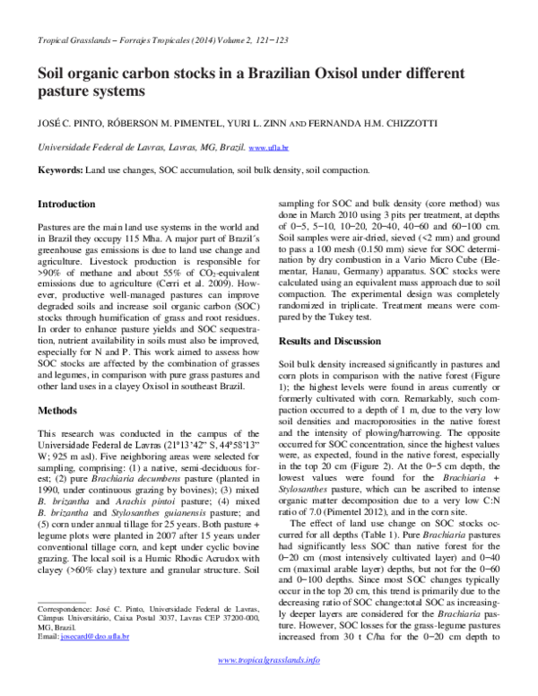 (PDF) Soil organic carbon stocks in a Brazilian Oxisol under different ...