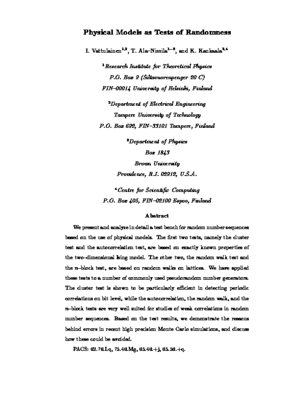 (PDF) Physical models as tests of randomness