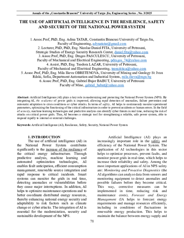 (PDF) THE USE OF ARTIFICIAL INTELLIGENCE IN THE RESILIENCE, SAFETY AND ...