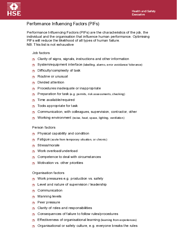 (PDF) Performance Influencing Factors ( PIFs )