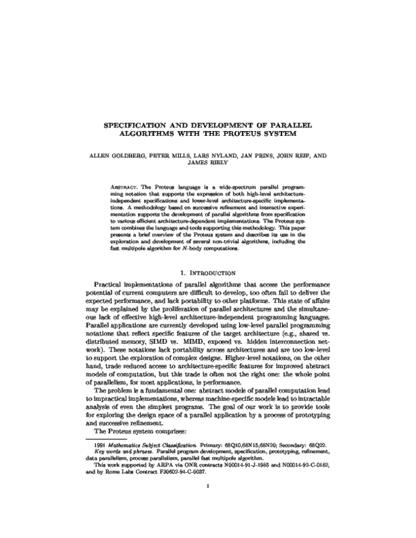(PDF) Specification and development of parallel algorithms with the ...