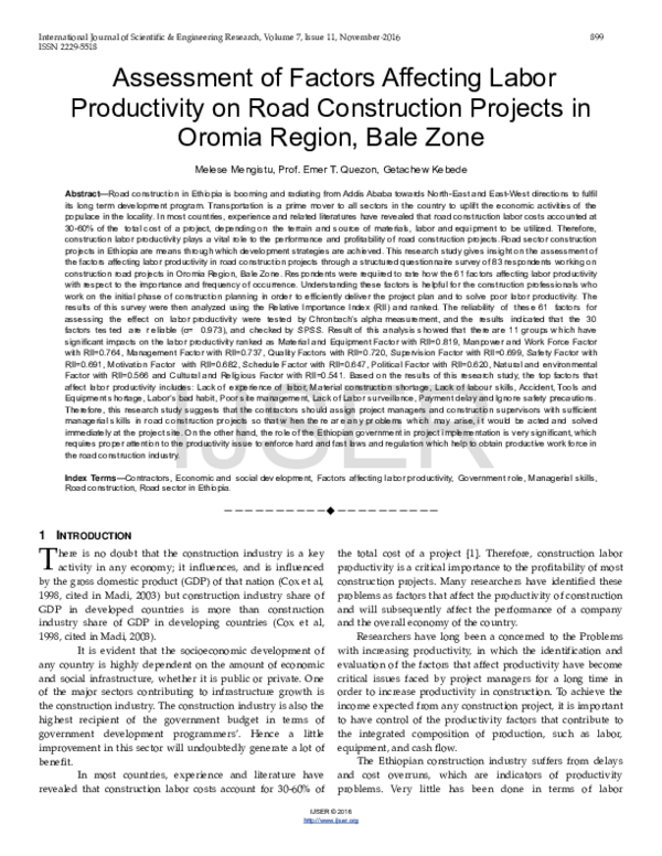 (PDF) Assessment of Factors Affecting Labor Productivity on Road ...