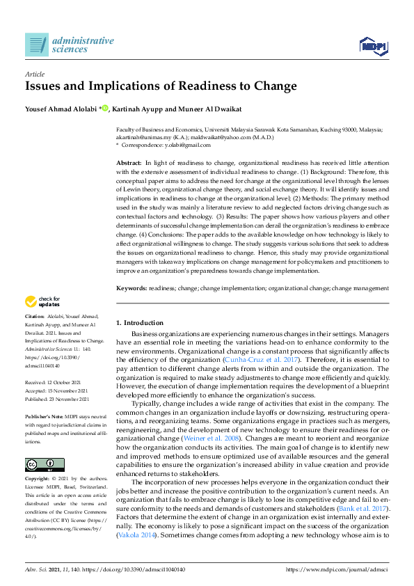 (PDF) Issues and Implications of Readiness to Change