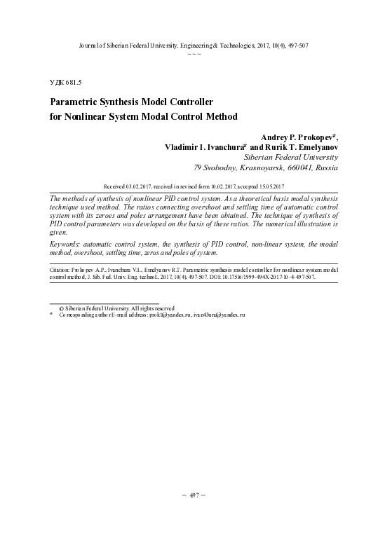 (PDF) Parametric Synthesis Model Controller for Nonlinear System Modal ...