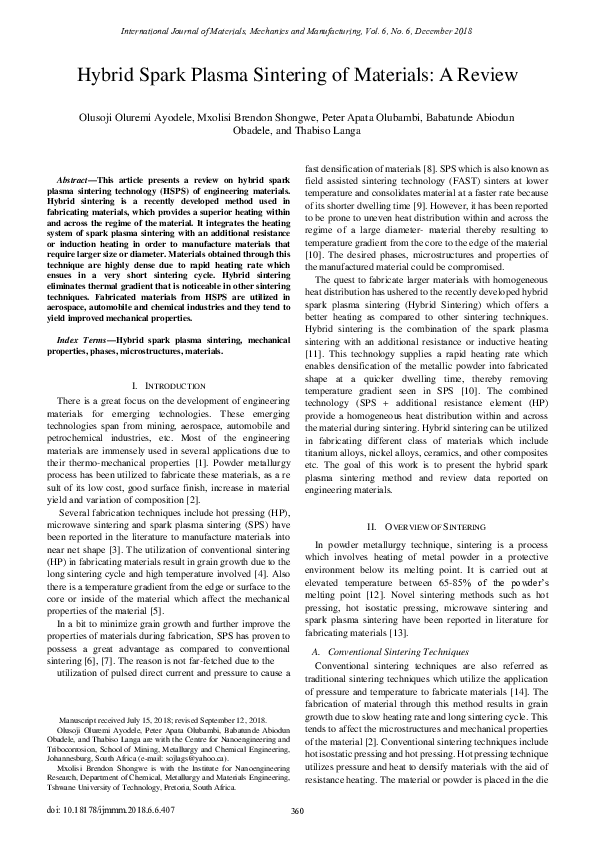 (PDF) Hybrid Spark Plasma Sintering of Materials: A Review