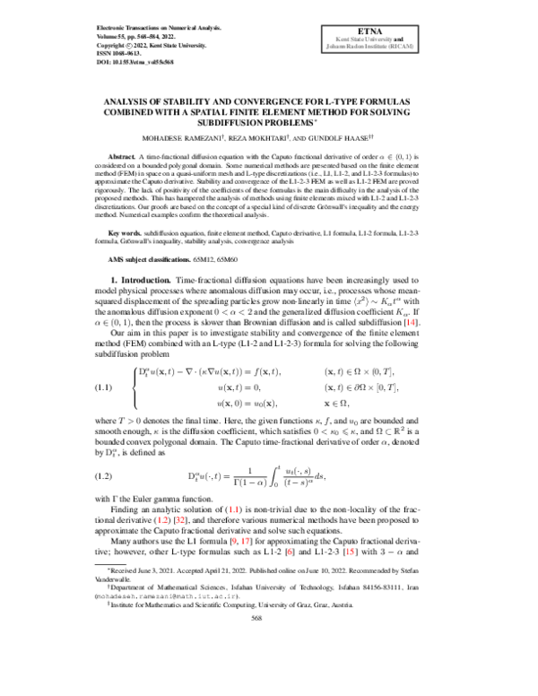 (PDF) Analysis of stability and convergence for L-type formulas ...