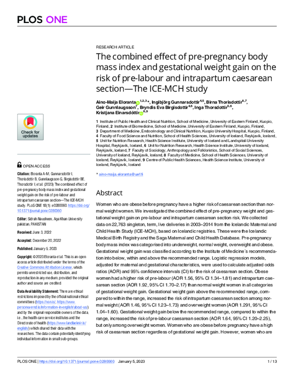 (PDF) The combined effect of pre-pregnancy body mass index and ...