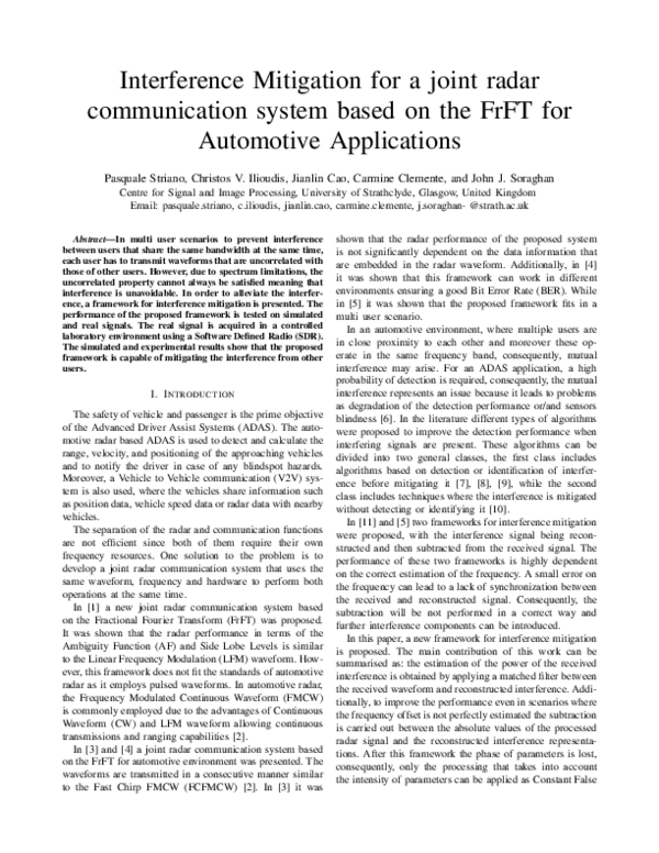 (PDF) Interference Mitigation for a joint radar communication system ...