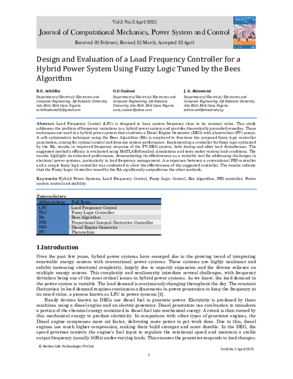 (PDF) Design and Evaluation of a Load Frequency Controller for a Hybrid ...