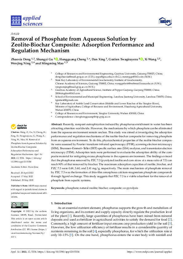 (PDF) Removal of Phosphate from Aqueous Solution by Zeolite-Biochar ...