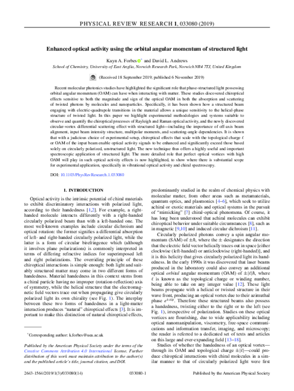 (PDF) Enhanced optical activity using the orbital angular momentum of ...