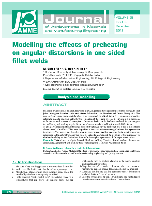 (PDF) Modelling the effects of preheating on angular distortions in one ...