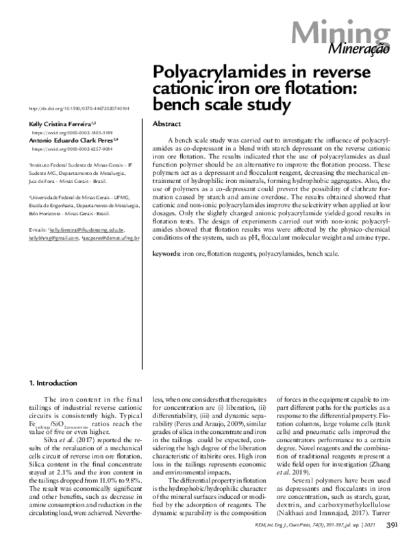 (PDF) Polyacrylamides in reverse cationic iron ore flotation: bench ...