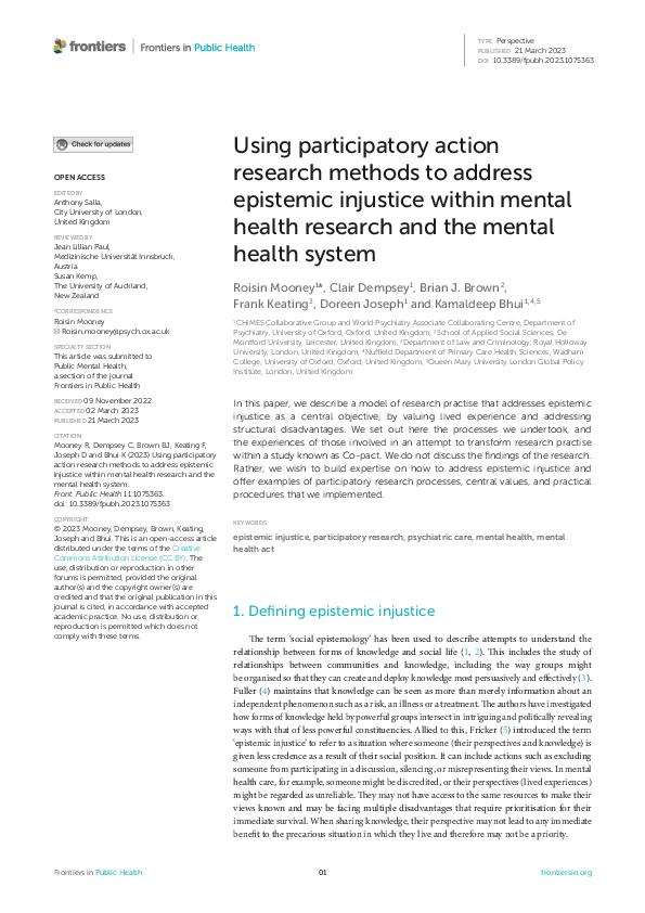 (PDF) Using participatory action research methods to address epistemic ...