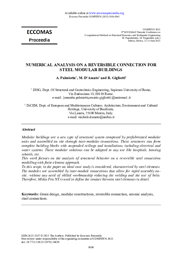 (PDF) Numerical Analysis on a Reversible Connection for Steel Modular ...