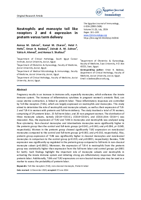 (PDF) Neutrophils and monocyte toll like receptors 2 and 4 expression ...