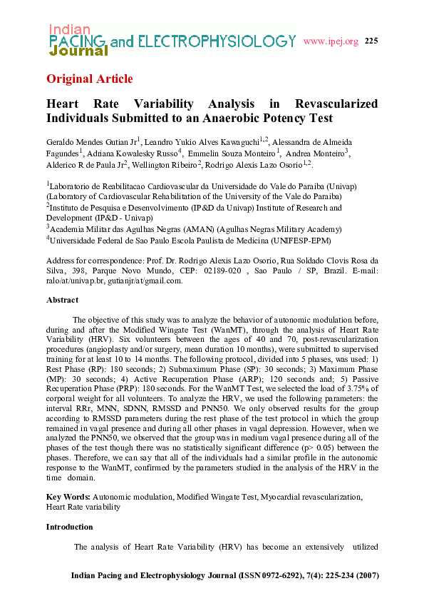 (PDF) Heart rate variability analysis in revascularized individuals ...