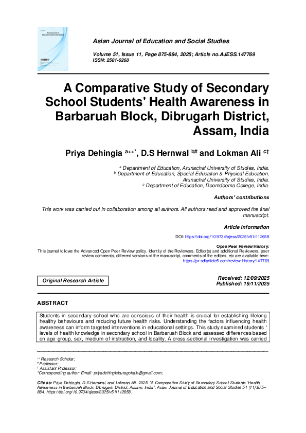 (PDF) A Comparative Study of Secondary School Students' Health ...