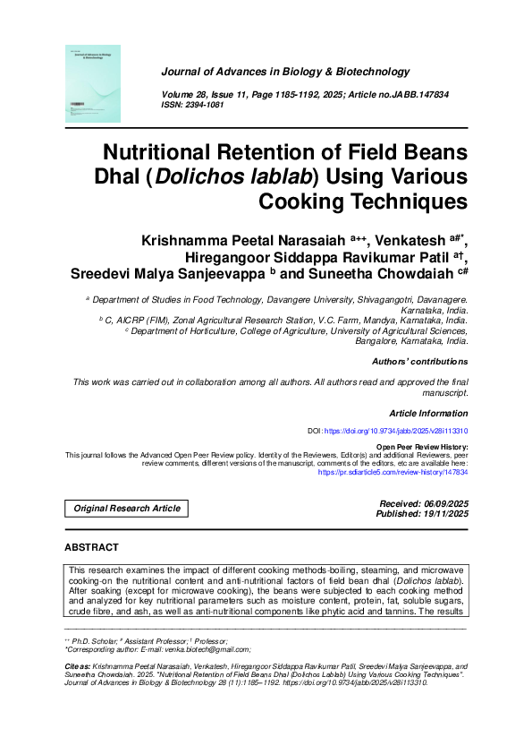 (PDF) Nutritional Retention of Field Beans Dhal (Dolichos lablab) Using ...