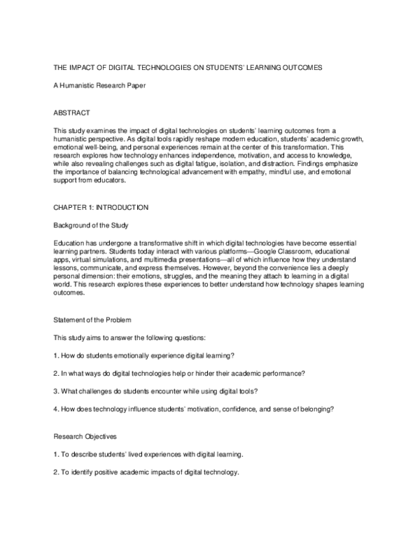 (PDF) THE IMPACT OF DIGITAL TECHNOLOGIES ON STUDENTS' LEARNING OUTCOMES