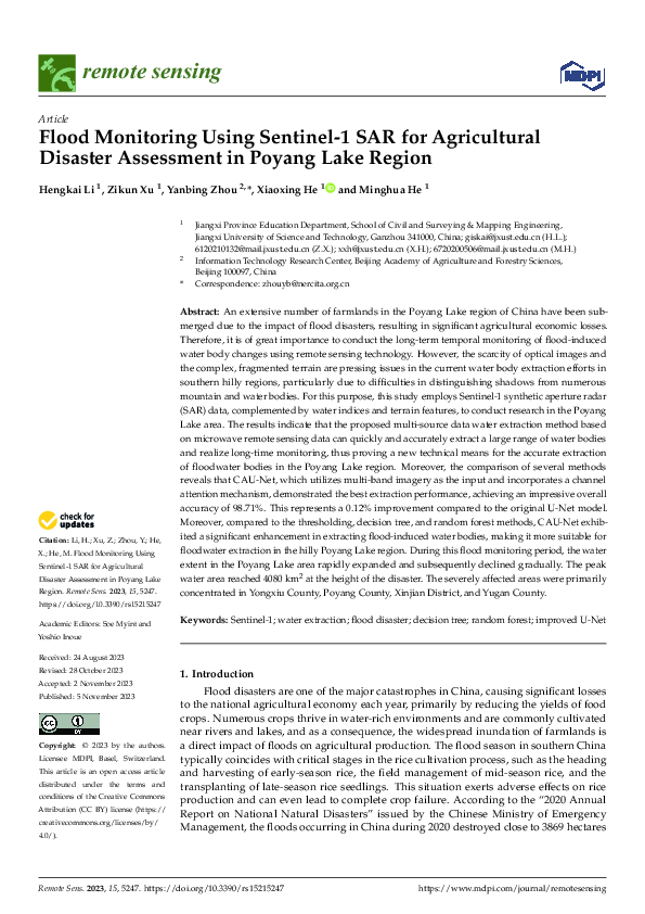 (PDF) Flood Monitoring Using Sentinel-1 SAR for Agricultural Disaster ...