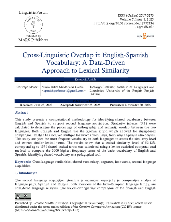 (PDF) Cross-Linguistic Overlap in English Vocabulary: A Data Approach ...