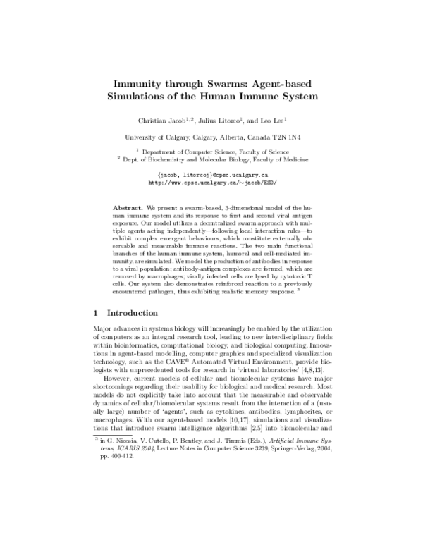 (PDF) Immunity Through Swarms: Agent-Based Simulations of the Human ...