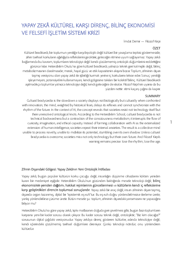 (PDF) YAPAY ZEKÂ KÜLTÜREL KARŞI DİRENÇ, BİLİNÇ EKONOMİSİ VE FELSEFİ ...