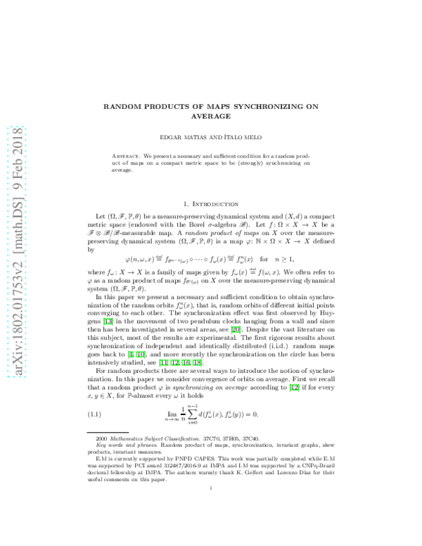 (PDF) Random products of maps synchronizing on average
