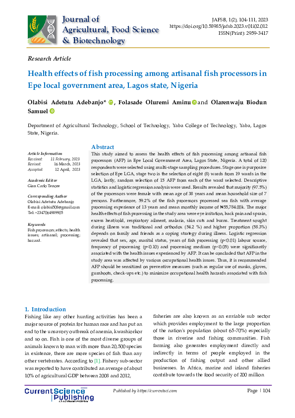 (PDF) Health effects of fish processing among artisanal fish processors ...