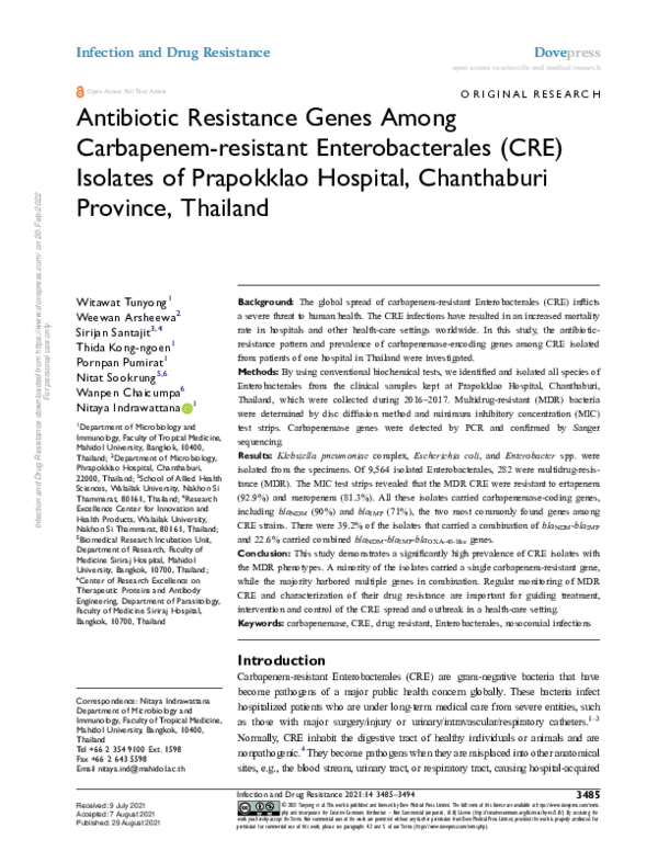 (PDF) Antibiotic Resistance Genes Among Carbapenem-resistant ...