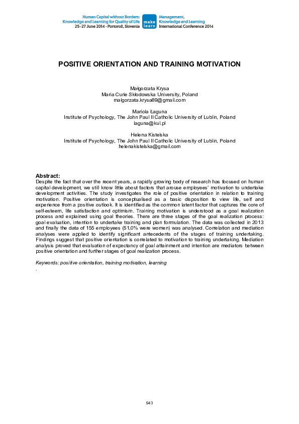 (PDF) Positive Orientation and Training Motivation