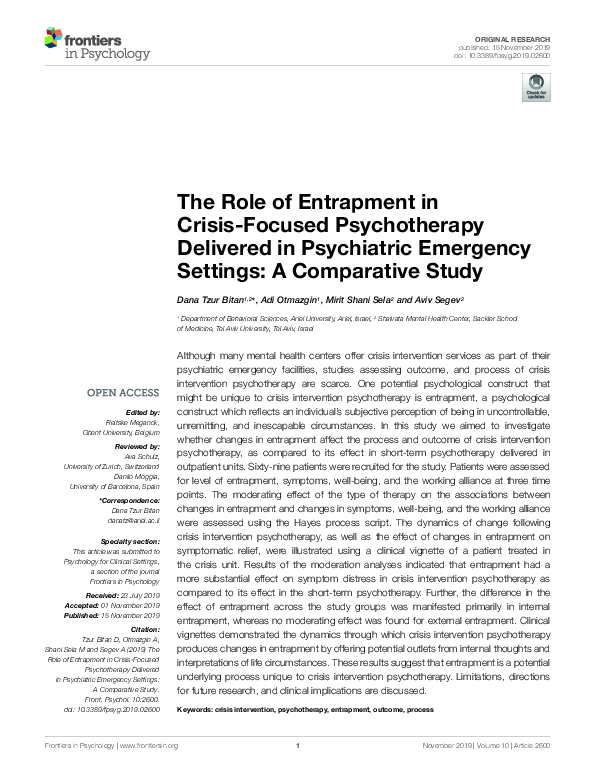 (PDF) The Role of Entrapment in Crisis-Focused Psychotherapy Delivered ...