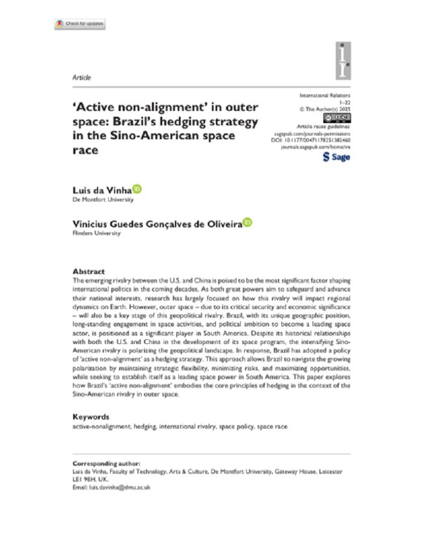 (PDF) ‘Active non-alignment’ in outer space: Brazil’s hedging strategy ...