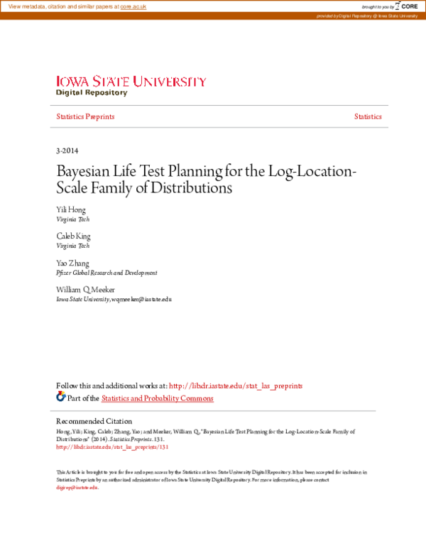 (PDF) Bayesian Life Test Planning for Log-Location-Scale Family of ...