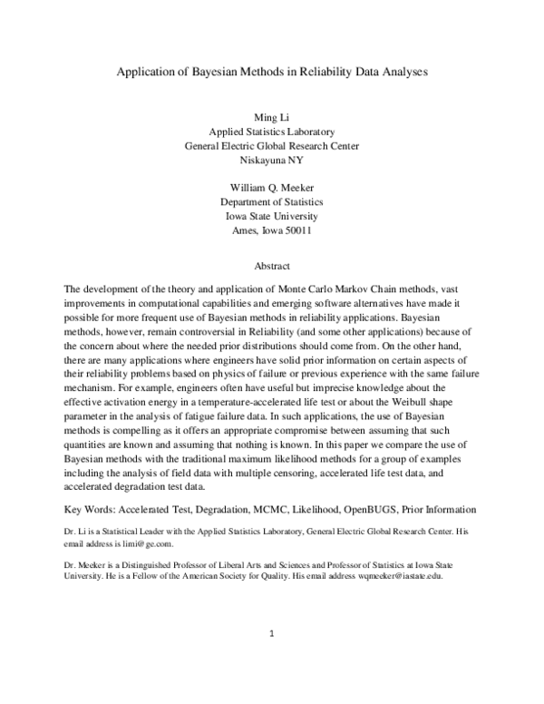 (PDF) Application of Bayesian Methods in Reliability Data Analyses