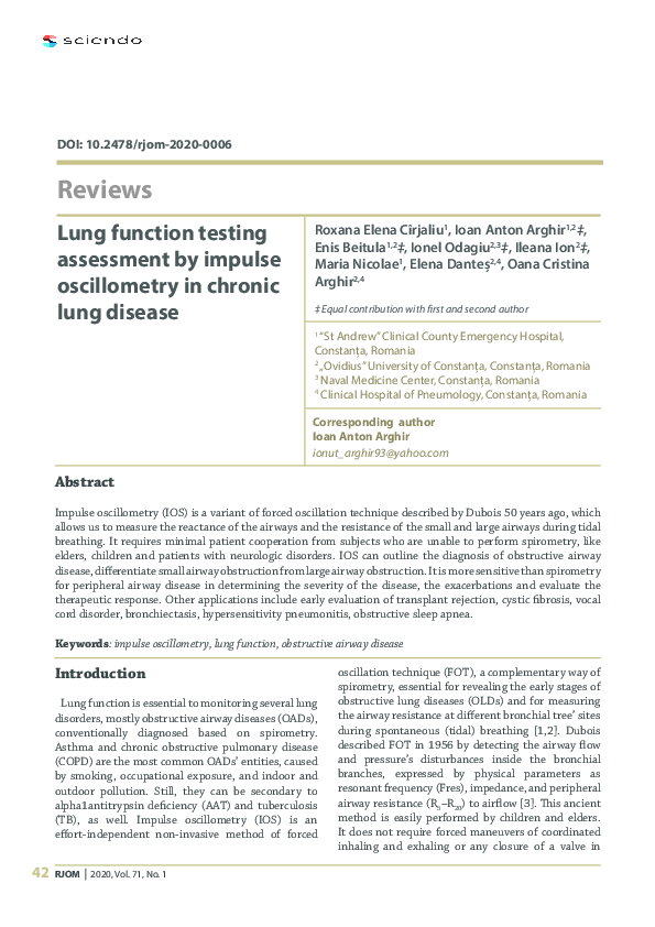 (PDF) Lung function testing assessment by impulse oscillometry in ...