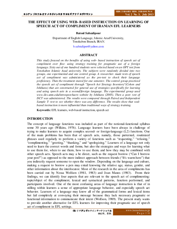 (PDF) The Effect of Using Web- Based Instruction on Learning of Speech ...