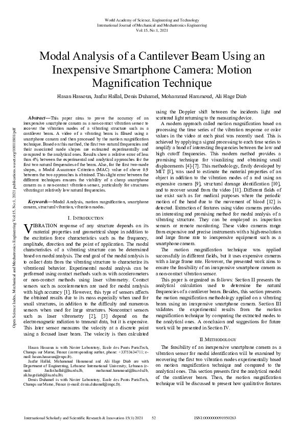 (PDF) Modal Analysis of a Cantilever Beam Using an Inexpensive ...